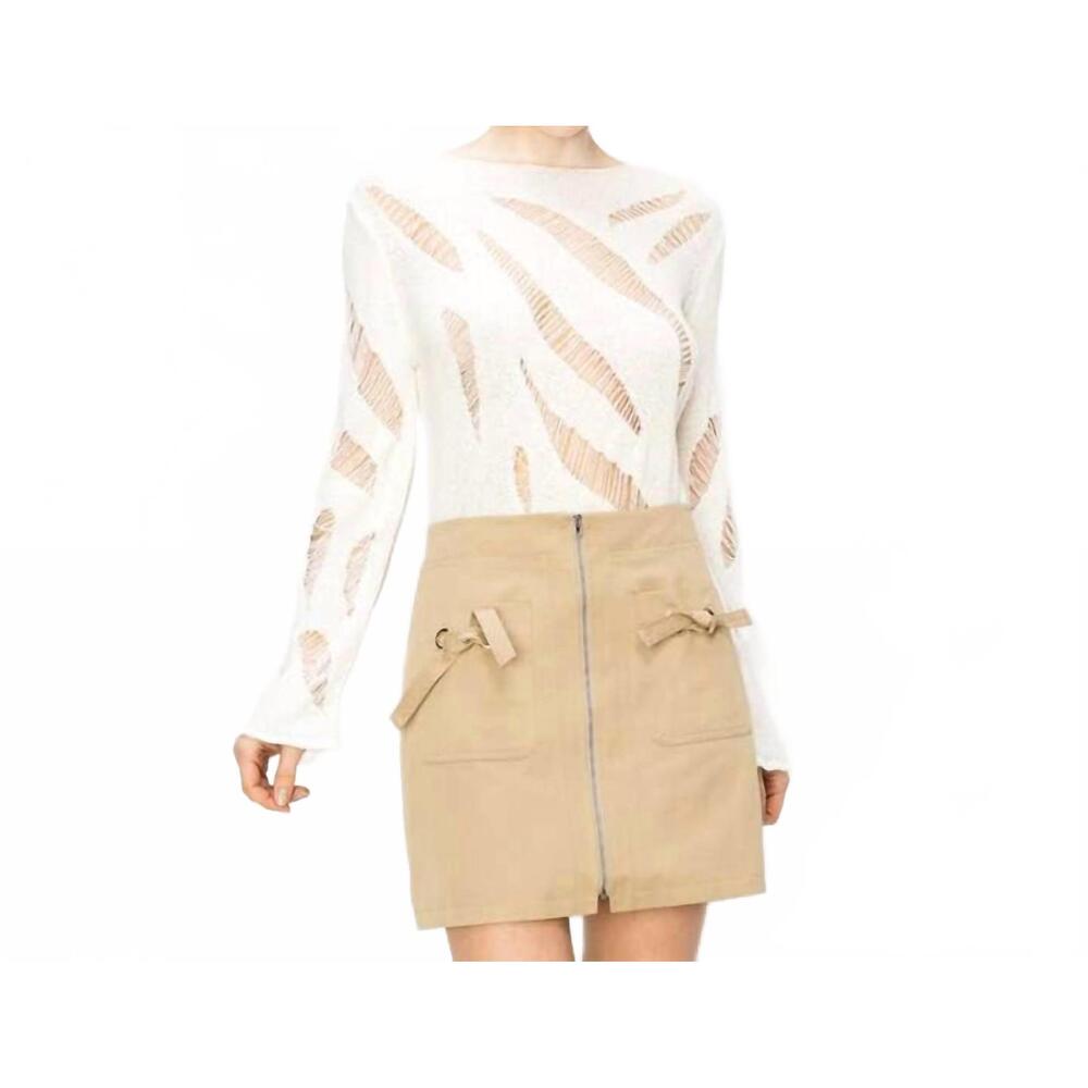 NEW INA FASHION distressed long sleeve knit top in ivory